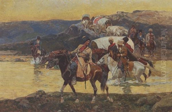 Tscherkessen Zu Pferd Oil Painting by Franz Roubaud