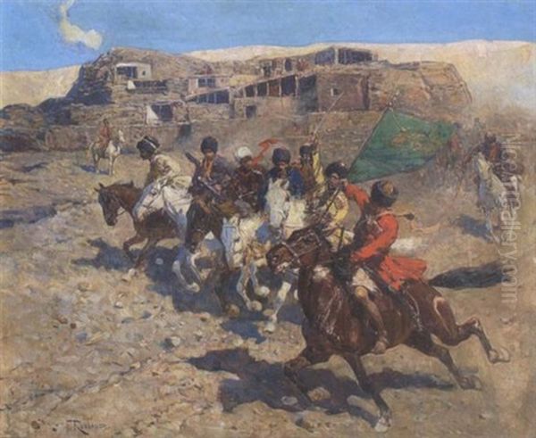 Tscherkessenreiter Beim Aufbruch Zum Gefecht Oil Painting by Franz Roubaud