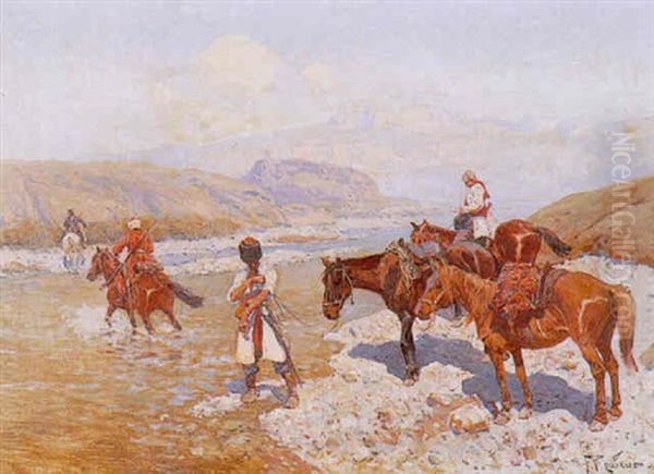 Tscherkessen Bei Der Flusuberquerung Oil Painting by Franz Roubaud