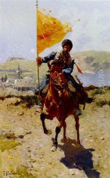 A Cossack Oil Painting by Franz Roubaud