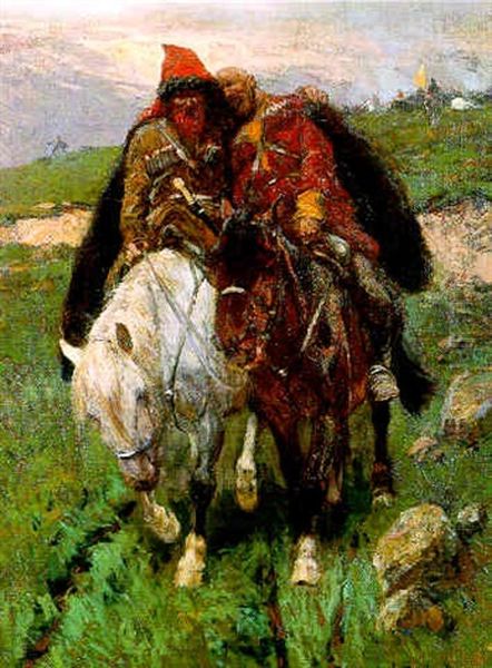 Leaving The Field Oil Painting by Franz Roubaud