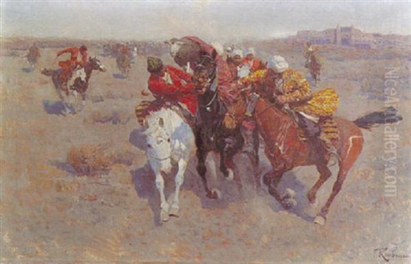 Baiga, Nationalspiel In Samarkand Oil Painting by Franz Roubaud