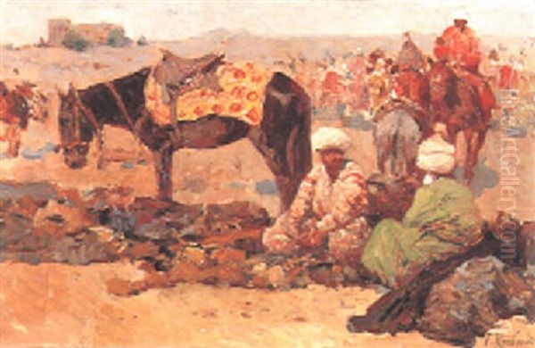 A Halt In The Desert Oil Painting by Franz Roubaud