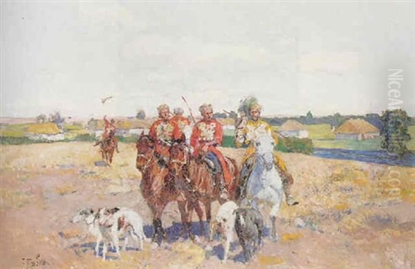 Cossacks Hawking Oil Painting by Franz Roubaud