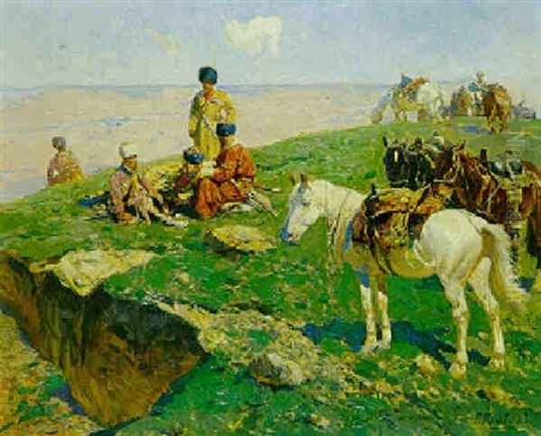 Kosakengruppe Oil Painting by Franz Roubaud