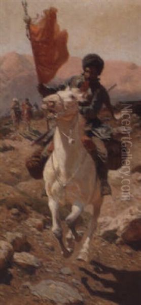 Arab On A White Horse Oil Painting by Franz Roubaud