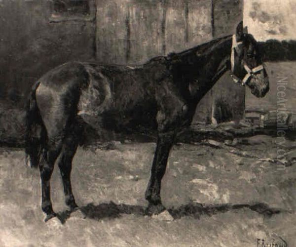 Warmblutpferd Vor Dem Stall Oil Painting by Franz Roubaud