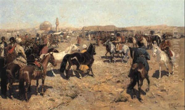 The Horse Market Oil Painting by Franz Roubaud