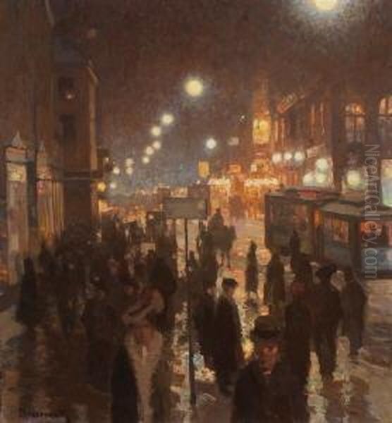 Abendliche
 Stadtimpression. Oil Painting by Carl Bossenroth