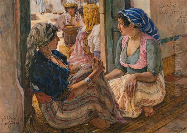 Conversation Oil Painting by Alexandre Roubtzoff