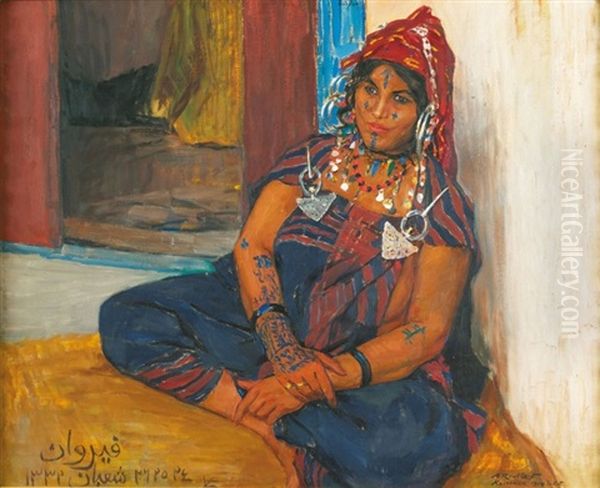 Portrait De Moubekara A Kairouan Oil Painting by Alexandre Roubtzoff