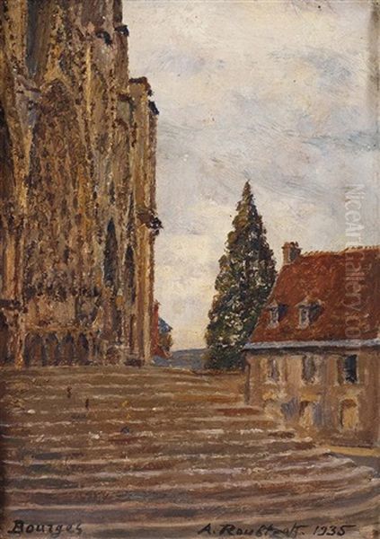 La Cathedrale De Bourges (facade Ouest) Bourges Cathedral (west Front) Oil Painting by Alexandre Roubtzoff