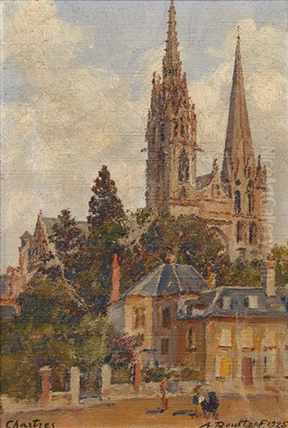 Cathedrale De Chartres Oil Painting by Alexandre Roubtzoff