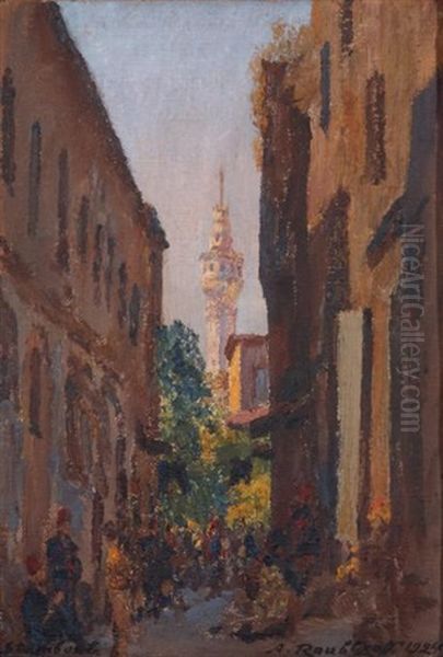 Rue Animee A Istanbul Lively Street At Istanbul Huile Sur Toile Marouflee Sur Carton Oil Painting by Alexandre Roubtzoff