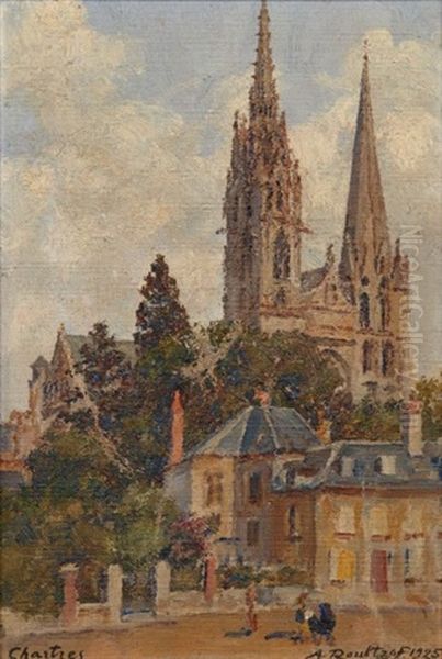 Cathedrale De Chartres Oil Painting by Alexandre Roubtzoff