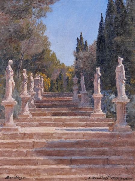 Le Jardin De Sculptures A Ben Negro, Bizerte Oil Painting by Alexandre Roubtzoff