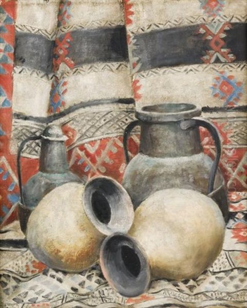 Vases, Cuivres Et Tapis De Nomades Oil Painting by Alexandre Roubtzoff