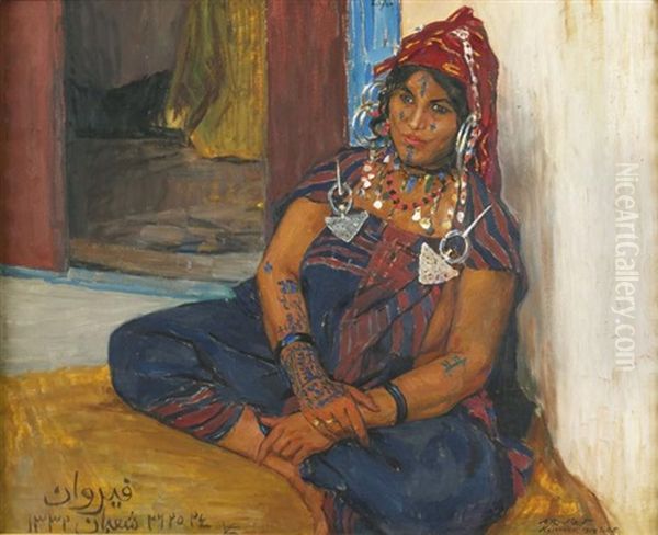 Portrait De Moubakara A Kairouan Oil Painting by Alexandre Roubtzoff