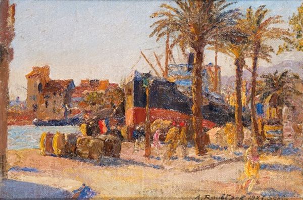 Port En Tunisie Oil Painting by Alexandre Roubtzoff