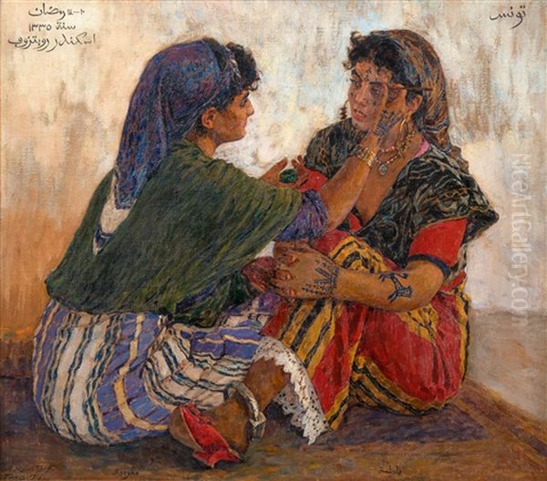 Fatima And Manoubia Oil Painting by Alexandre Roubtzoff