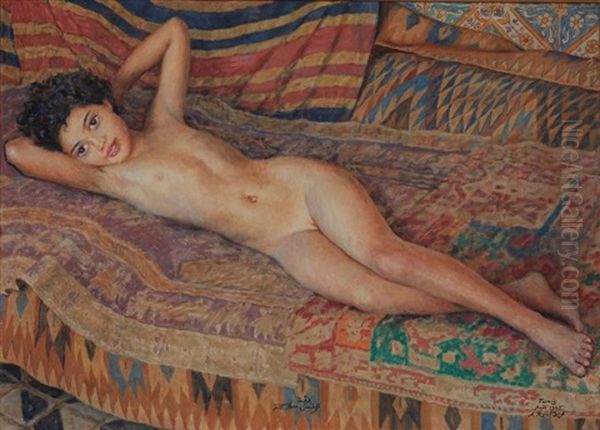 Jeune Fille Alanguie Au Harem, Tunis Oil Painting by Alexandre Roubtzoff