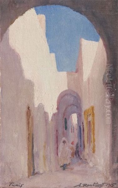 Rues De Tunis (2 Works) Oil Painting by Alexandre Roubtzoff