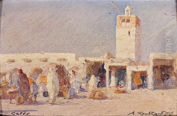 La Place Du Marche A Gabes Oil Painting by Alexandre Roubtzoff