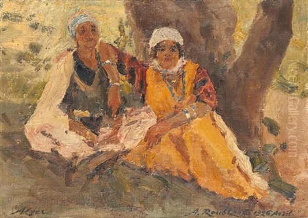 Deux Algeriennes Sous Un Arbre Oil Painting by Alexandre Roubtzoff