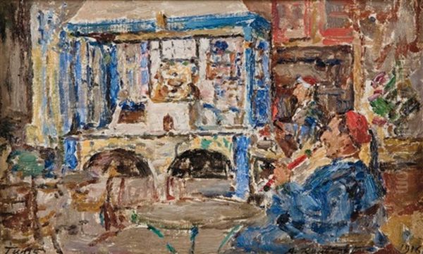 Cafe A Tunis Oil Painting by Alexandre Roubtzoff