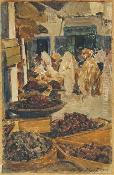 Scene De Marche, Tunis Oil Painting by Alexandre Roubtzoff