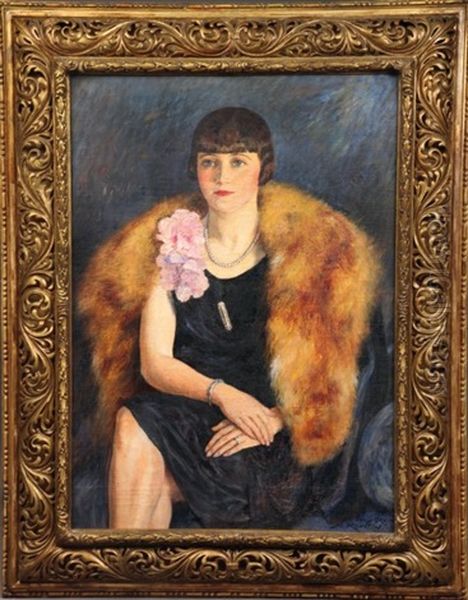 La Fourrure Ou Jeune Femme Assise Avec Etole Au Renard Tunis Oil Painting by Alexandre Roubtzoff