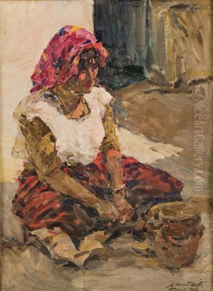 Femme Au Foulard Rose Oil Painting by Alexandre Roubtzoff