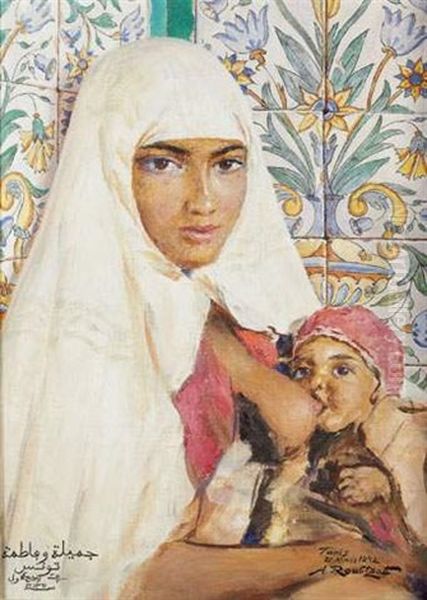 Mere Et Son Enfant, Tunis Oil Painting by Alexandre Roubtzoff