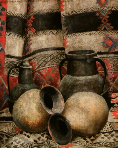 Vases, Cuivres Et Tapis De Nomades Oil Painting by Alexandre Roubtzoff