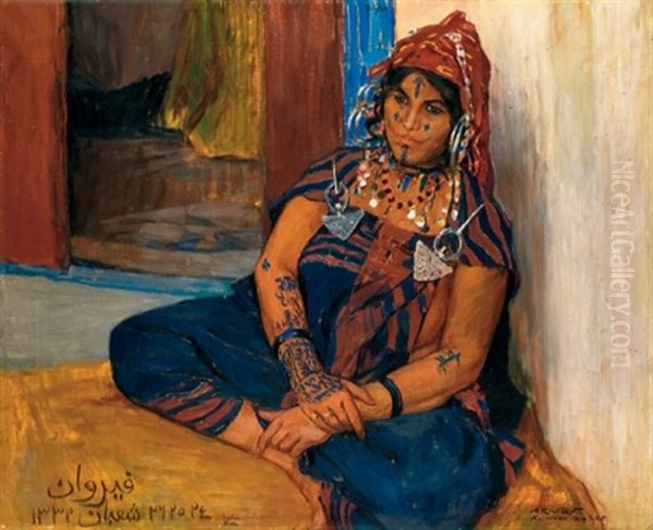 Portrait De Moubaraka A Kairouan Oil Painting by Alexandre Roubtzoff