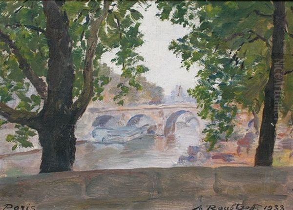 Pont De Paris Oil Painting by Alexandre Roubtzoff