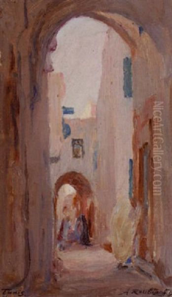 Une Rue De La Medina, Tunis Oil Painting by Alexandre Roubtzoff