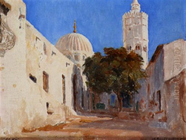 Une Rue Devant Le Minaret Oil Painting by Alexandre Roubtzoff