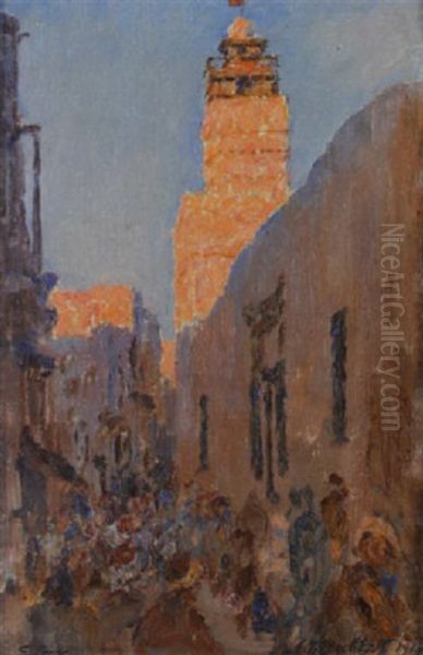 Rue Animee A Sfax Oil Painting by Alexandre Roubtzoff