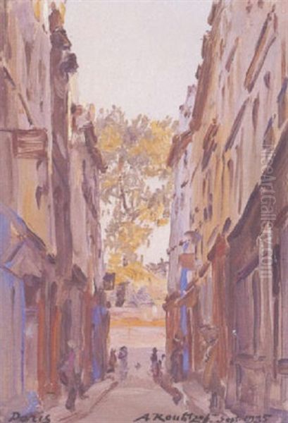 Rue Et Platane A Paris Oil Painting by Alexandre Roubtzoff