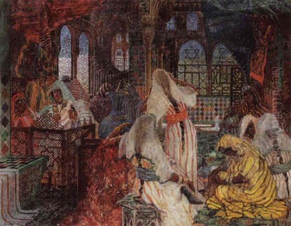 Figures In An Interior, Tunis Oil Painting by Alexandre Roubtzoff