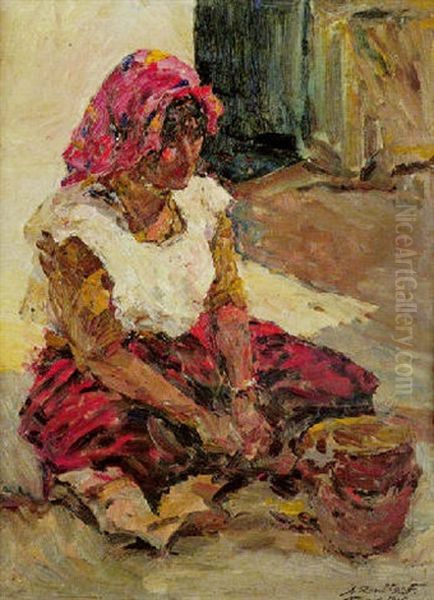 Bedouine Au Foulard Rose Oil Painting by Alexandre Roubtzoff