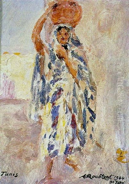 Porteuse D'eau A Tunis Oil Painting by Alexandre Roubtzoff