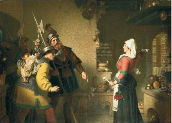 Die Mutige Bundnerin Im Schwabenkrieg Oil Painting by Johann Caspar Bosshardt