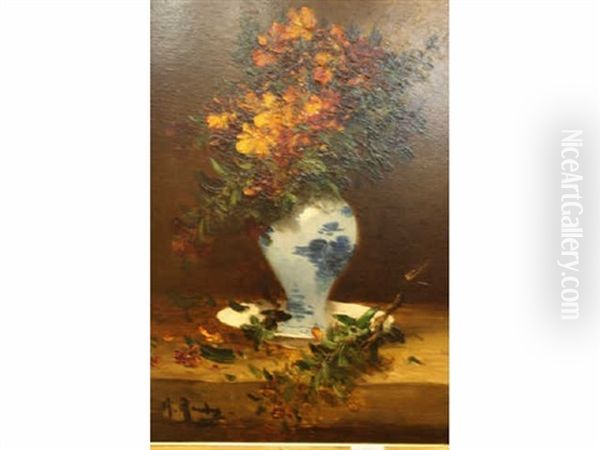 Bouquet De Fleurs Dans Un Vase En Porcelaine Oil Painting by Alfred Rouby