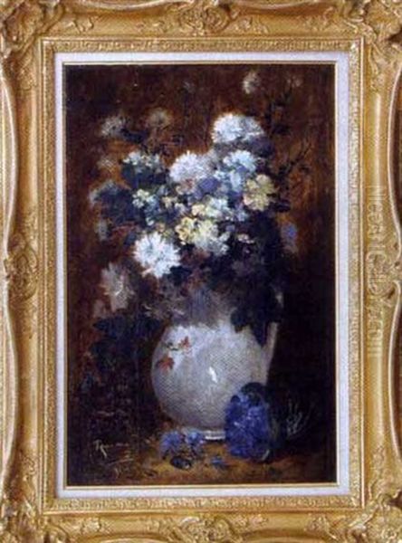 Bouquet De Fleurs Dans Un Vase En Gres Oil Painting by Alfred Rouby