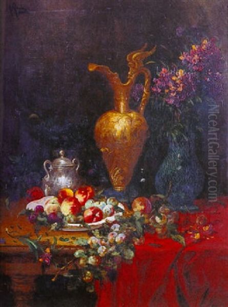 Nature Morte Au Bouquet De Fleurs Et A L'aiguiere by Alfred Rouby