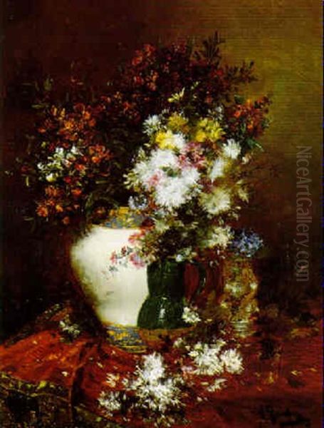 Nature Morte Aux Trois Bouquets Oil Painting by Alfred Rouby