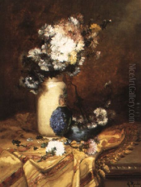 Vase Of Flowers Oil Painting by Alfred Rouby