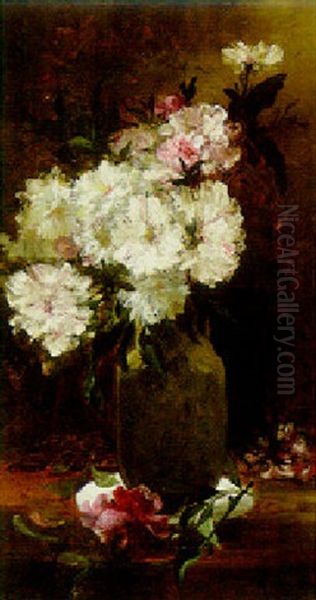 Pink And White Flowers On A Table Oil Painting by Alfred Roudy